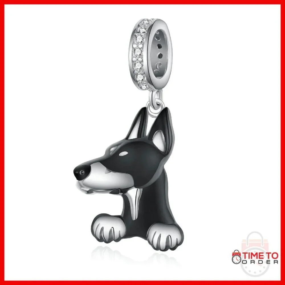 Sterling Silver Doberman Dog Charm 16mm 925 Silver Jewelry Gift